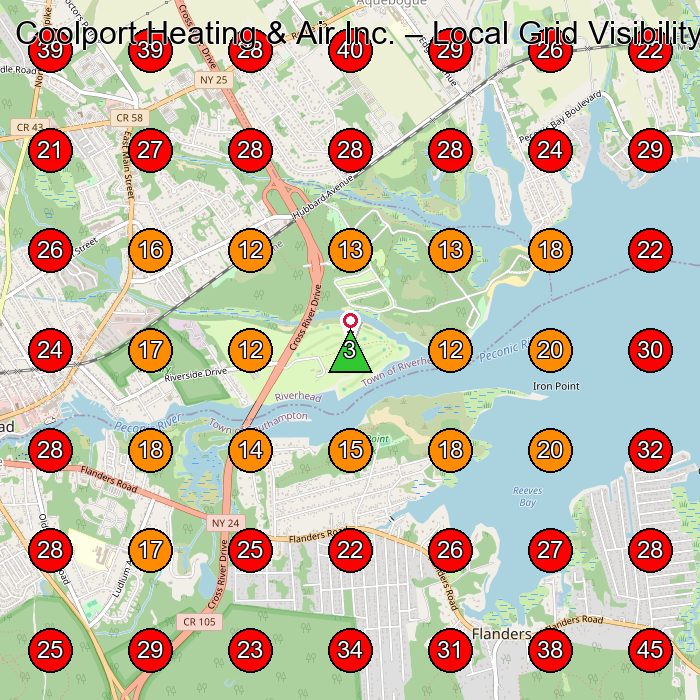 Coolport Heating & Air Inc. GeoGrid visibility map for Hvac Contractor in Hampton Bays